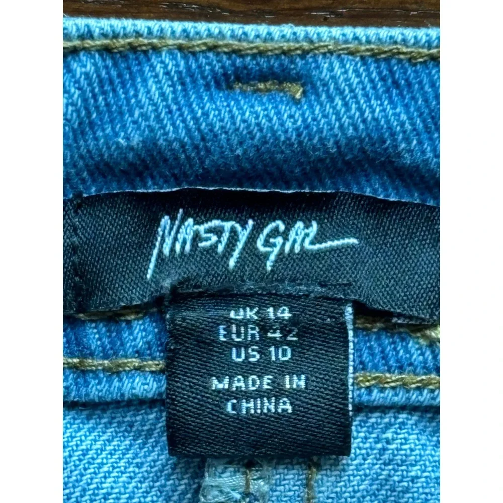 Nasty Gal Boho Western Festival Patchwork Denim Raw Hem Side Slit Midi Skirt 10 - Picture 12 of 15